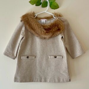 Janie & Jack Toddler Girls 3/4 Sleeve Faux Fur Collar Tunic, Size 4T